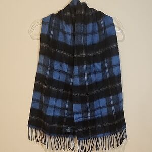 Blue and Black Lambs wool Plaid Scarf